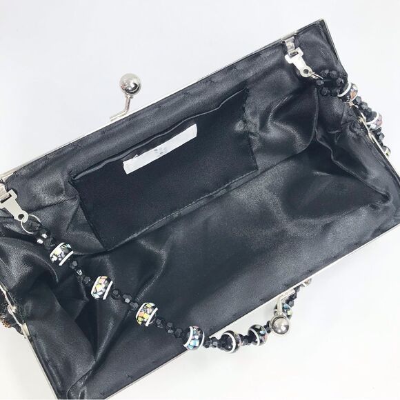 Apt. 9 Black Satin Beaded Floral Sparkle Bead Handle Mini Evening Bag - Picture 10 of 16